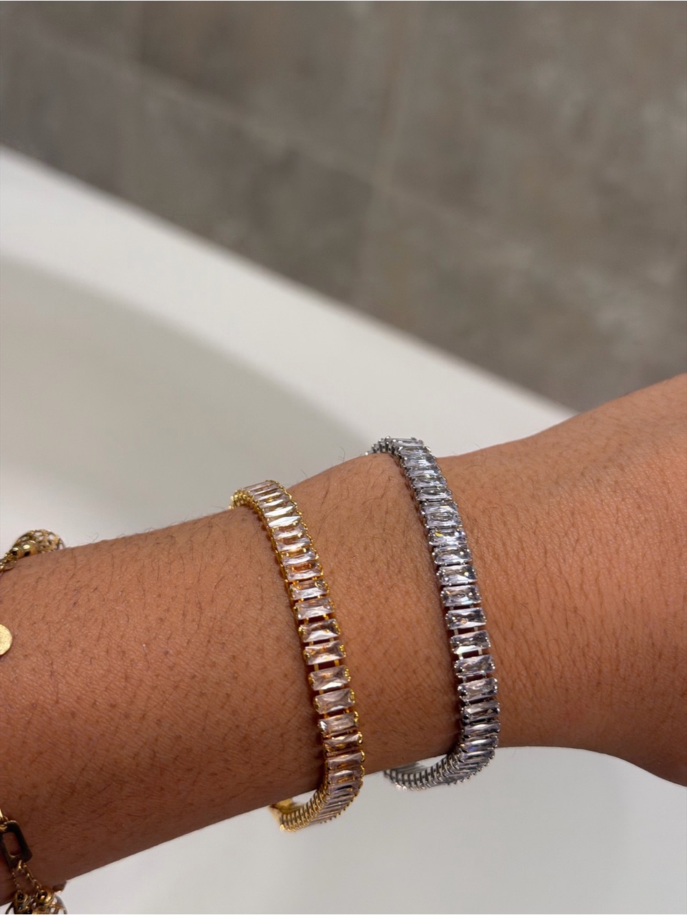 Macy's Gold and Silver Baguette Stone Tennis Bracelets